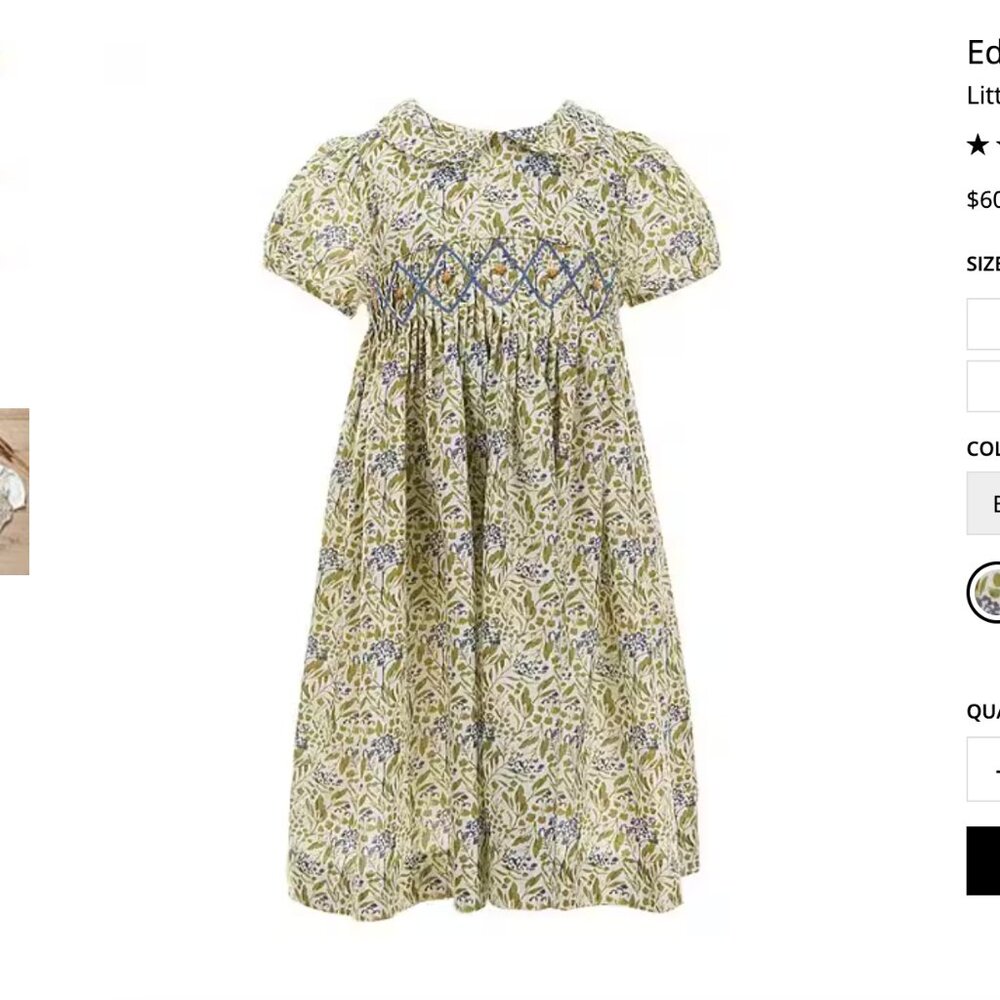 Edgehill Collection 2T Short Sleeve Peter Pan Smocked Dress